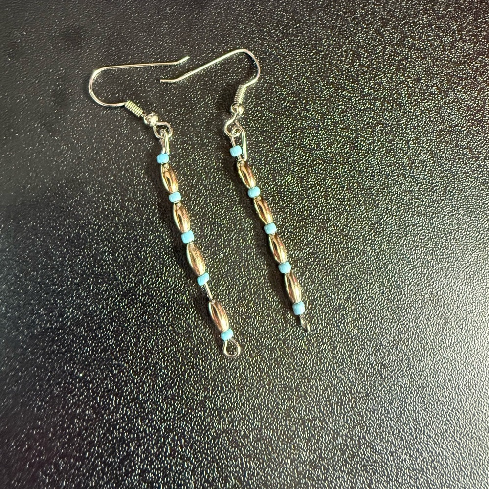 2 for $4 Elegant Gold and Blue Beaded Earrings